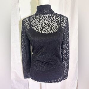 Rock & Republic Black Animal Print Sheer Blouse